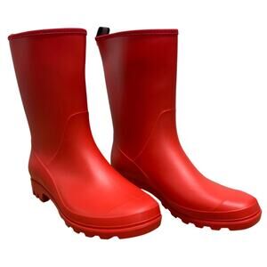 Hisea Womens Size 9 Red Mid-Calf Pull On Rubber Waterproof Wide Calf Rain Boots